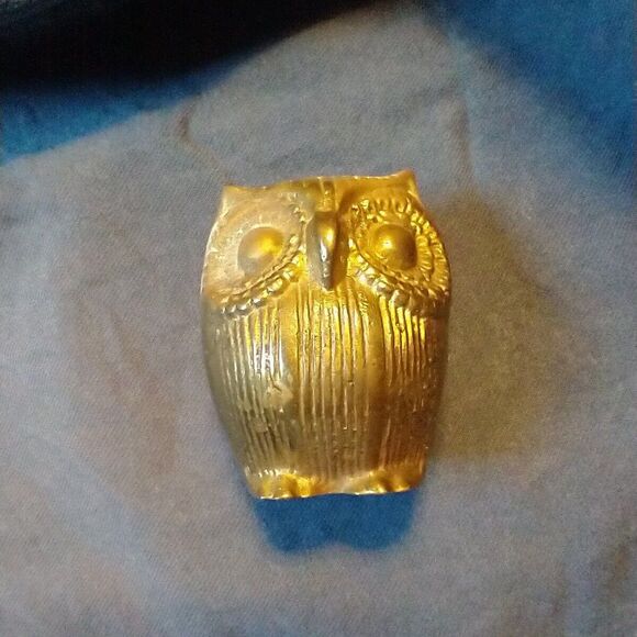 Vintage Brass Owl Paperweight: Cottagecore Home Decor - Picture 1 of 5